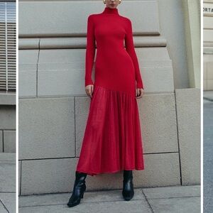 Commense NWT Burgundy Mock Neck Maxi Sweater Dress Sheer Skirt Small Mohair Wool